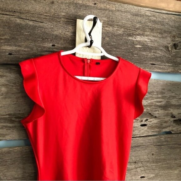 Flutter Sleeve Red Dress Size Large - Picture 4 of 5